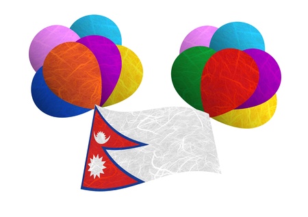Nepal flag balloon on the wind. Mulberry paper on white background.の写真素材