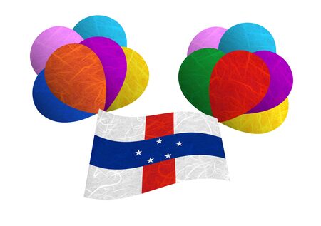 Netherlands Antilles flag balloon on the wind. Mulberry paper on white background.の写真素材