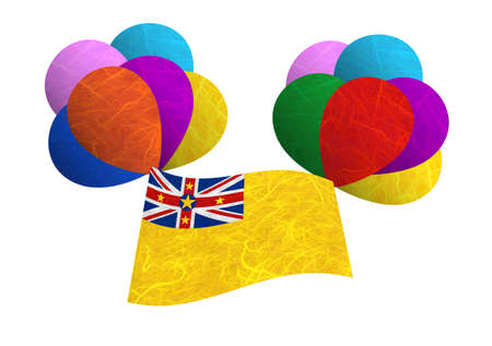 Niue flag balloon on the wind. Mulberry paper on white background.の写真素材