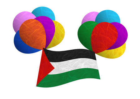 Palestine flag balloon on the wind. Mulberry paper on white background.の写真素材