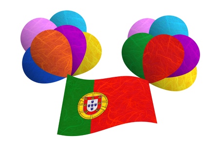Portugal flag balloon on the wind. Mulberry paper on white background.の写真素材