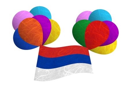 Republika Srpska flag balloon on the wind. Mulberry paper on white background.の写真素材