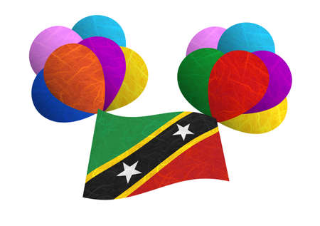 Saint Kitts and Nevis flag balloon on the wind. Mulberry paper on white background.の写真素材