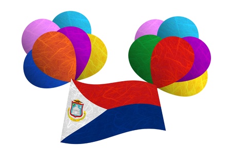 Saint Martin flag balloon on the wind. Mulberry paper on white background.の写真素材