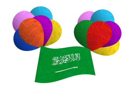 Saudi Arabia flag balloon on the wind. Mulberry paper on white background.の写真素材