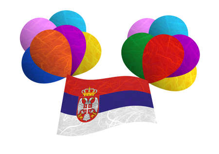 Serbia flag balloon on the wind. Mulberry paper on white background.の写真素材
