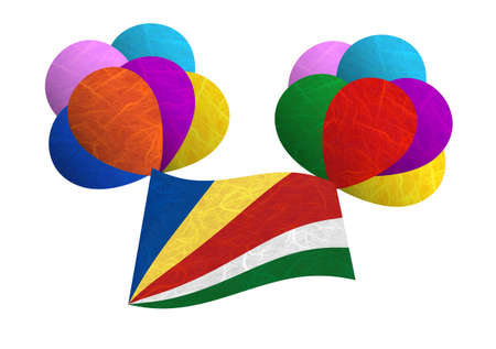 Seychelles flag balloon on the wind. Mulberry paper on white background.の写真素材