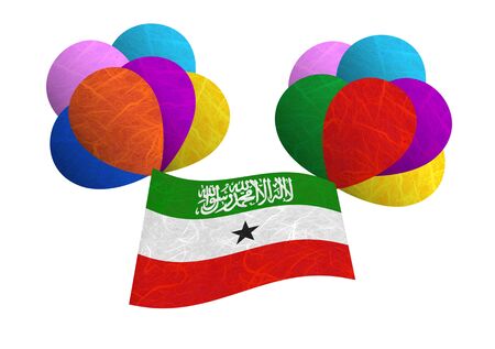 Somaliland flag balloon on the wind. Mulberry paper on white background.の写真素材