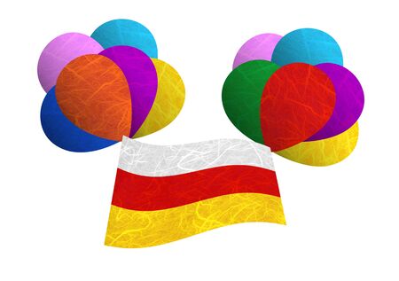 South Ossetia flag balloon on the wind. Mulberry paper on white background.の写真素材