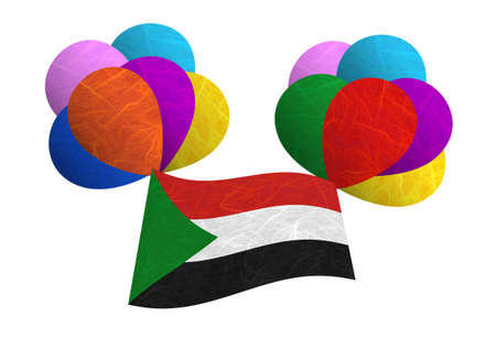 Sudan flag balloon on the wind. Mulberry paper on white background.の写真素材