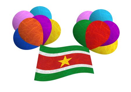 Suriname flag balloon on the wind. Mulberry paper on white background.の写真素材