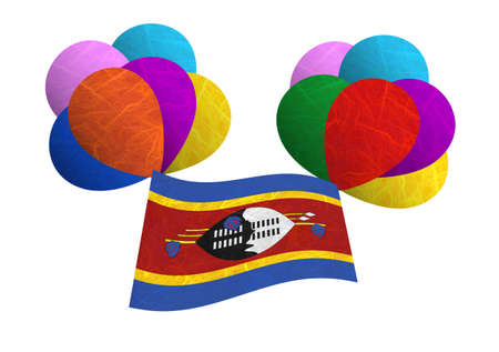 Swaziland flag balloon on the wind. Mulberry paper on white background.の写真素材