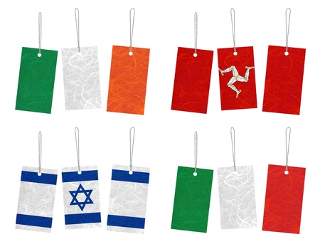 Nation Flag. Tag recycled paper on white background. ( Ireland , Isle of Man , Israel , Italy )の写真素材
