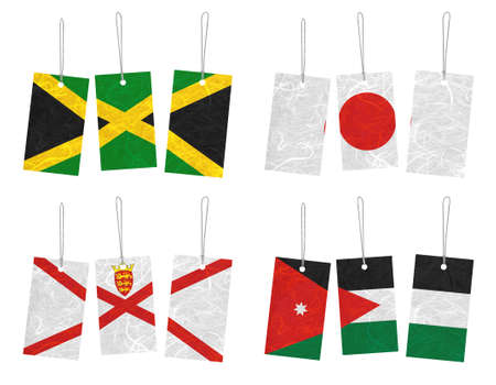 Nation Flag. Tag recycled paper on white background. ( Jamaica , Japan , Jersey , Jordan )の写真素材