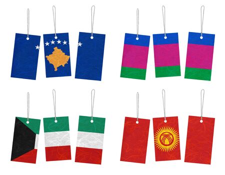 Nation Flag. Tag recycled paper on white background. ( Kosovo, Kuban Peoples Republic , Kuwait , Kyrgyztan )の写真素材