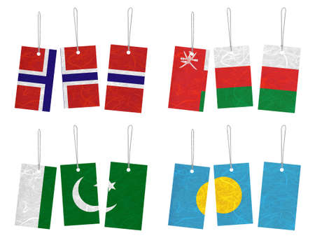 Nation Flag. Tag recycled paper on white background. ( Norway , Oman , Pakistan , Palau )の写真素材