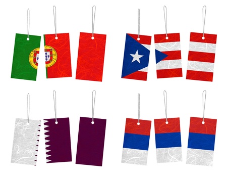 Nation Flag. Tag recycled paper on white background. ( Portugal , Puerto Rico , Qatar , Republika Srpska )の写真素材
