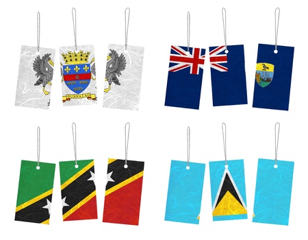 Nation Flag. Tag recycled paper on white background. ( Saint Barthelemy , Saint Helena , Saint Kitts and Nevis , Saint Lucia )の写真素材
