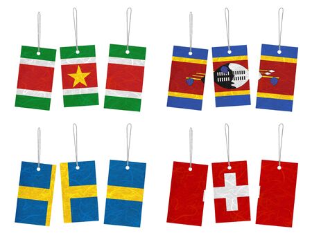 Nation Flag. Tag recycled paper on white background. ( Suriname , Swaziland , Sweden , Switzerland )の写真素材