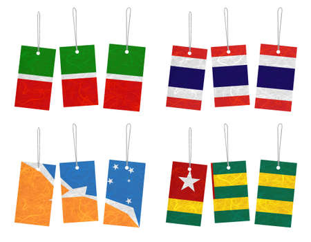 Nation Flag. Tag recycled paper on white background. ( Tatarstan , Thailand , Tierra del Fuego Province - Argentina , Togo )の写真素材