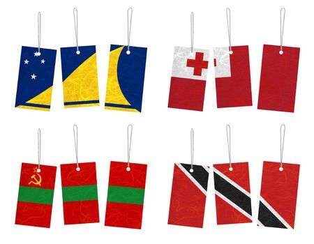 Nation Flag. Tag recycled paper on white background. ( Tokelau , Tonga , Transnistria , Trinidad and Tobago )の写真素材
