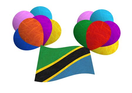Tanzania flag balloon on the wind. Mulberry paper on white background.の写真素材