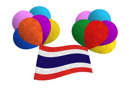 Thailand flag balloon on the wind. Mulberry paper on white background.の写真素材
