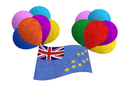 Tuvalu flag balloon on the wind. Mulberry paper on white background.の写真素材