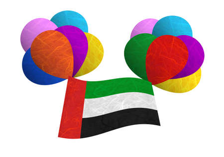 United Arab Emirates flag balloon on the wind. Mulberry paper on white background.の写真素材