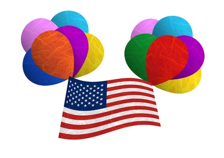 United States of America flag balloon on the wind. Mulberry paper on white background.の写真素材