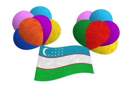 Uzbekistan flag balloon on the wind. Mulberry paper on white background.の写真素材