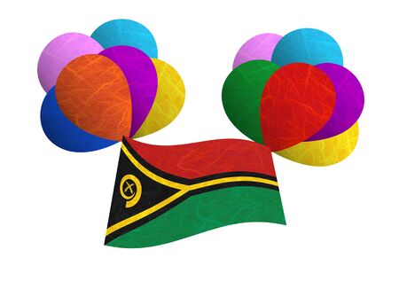 Vanuatu flag balloon on the wind. Mulberry paper on white background.の写真素材