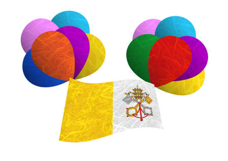 Vatican City State flag balloon on the wind. Mulberry paper on white background.の写真素材