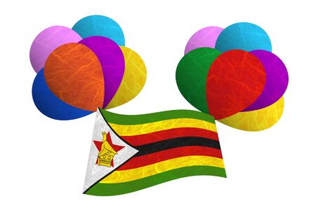 Zimbabwe flag balloon on the wind. Mulberry paper on white background.の写真素材