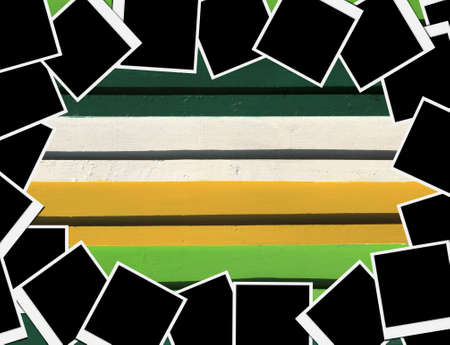 Blank instant photo frames on Wooden floor  の写真素材