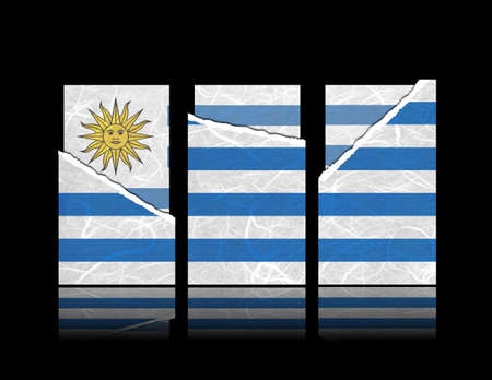 Uruguay flag of tear paper with gift cards. Mulberry paper on black background.の写真素材