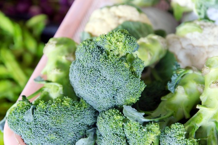 Brocoli stacked in the market for sell.