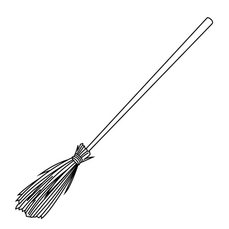 Black outline vector broom on white background.のイラスト素材