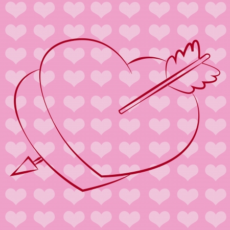 Black outline vector heart on pink background.のイラスト素材