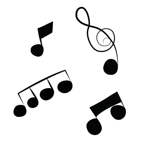 Black outline vector music notes on white background.のイラスト素材