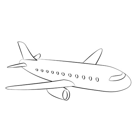 Black outline vector airplane on white background.のイラスト素材