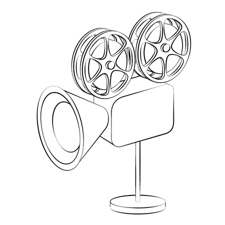 Black outline vector film camera on white background.のイラスト素材