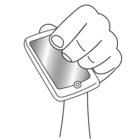 Black outline vector mobile phone on white background.のイラスト素材