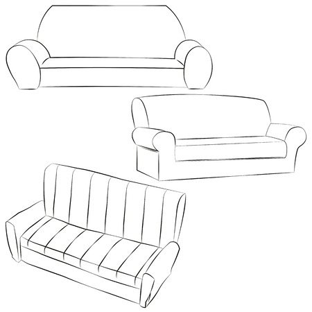 Sofa. freehand drawing. icon black and white vector illustration.のイラスト素材