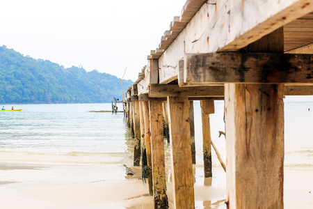 Wooden jetty over sea travel in the holidays.の写真素材