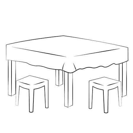 Black outline vector Dining table on white background.のイラスト素材
