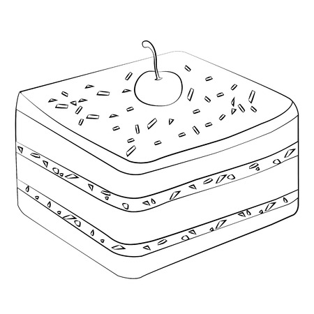 Black outline vector Cake on white background.のイラスト素材
