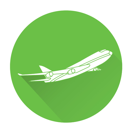 White vector airplane on color circle background.のイラスト素材
