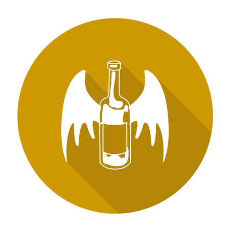White vector  bottle and devil wing on color circle background.のイラスト素材