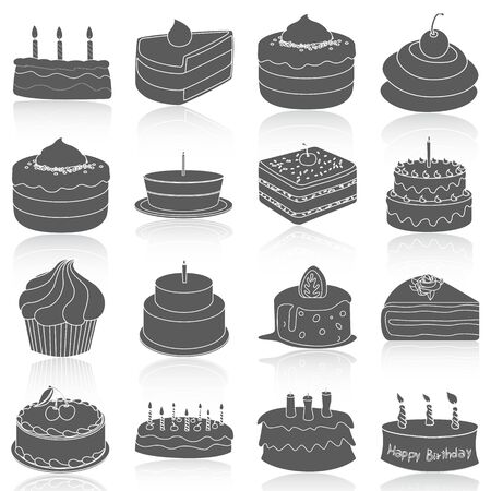Flat icons vector collection of cake set. Isolated on white background.のイラスト素材